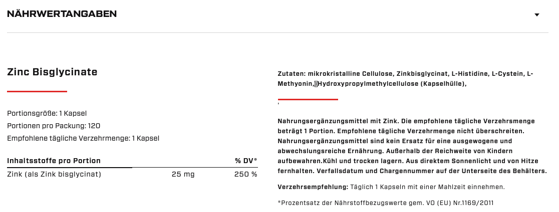 VAST - Zinc Bisglycinate - vegan - 120 Kapseln