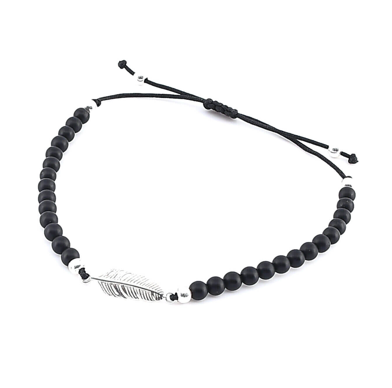 Balibay - Damen Baumwolle Armband - Federa - Onyx - Silber